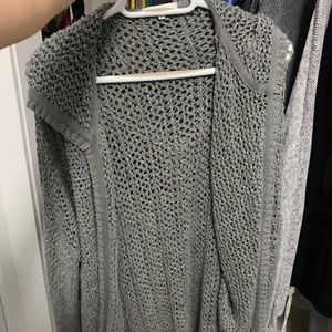 Grey knit hooded cardigan